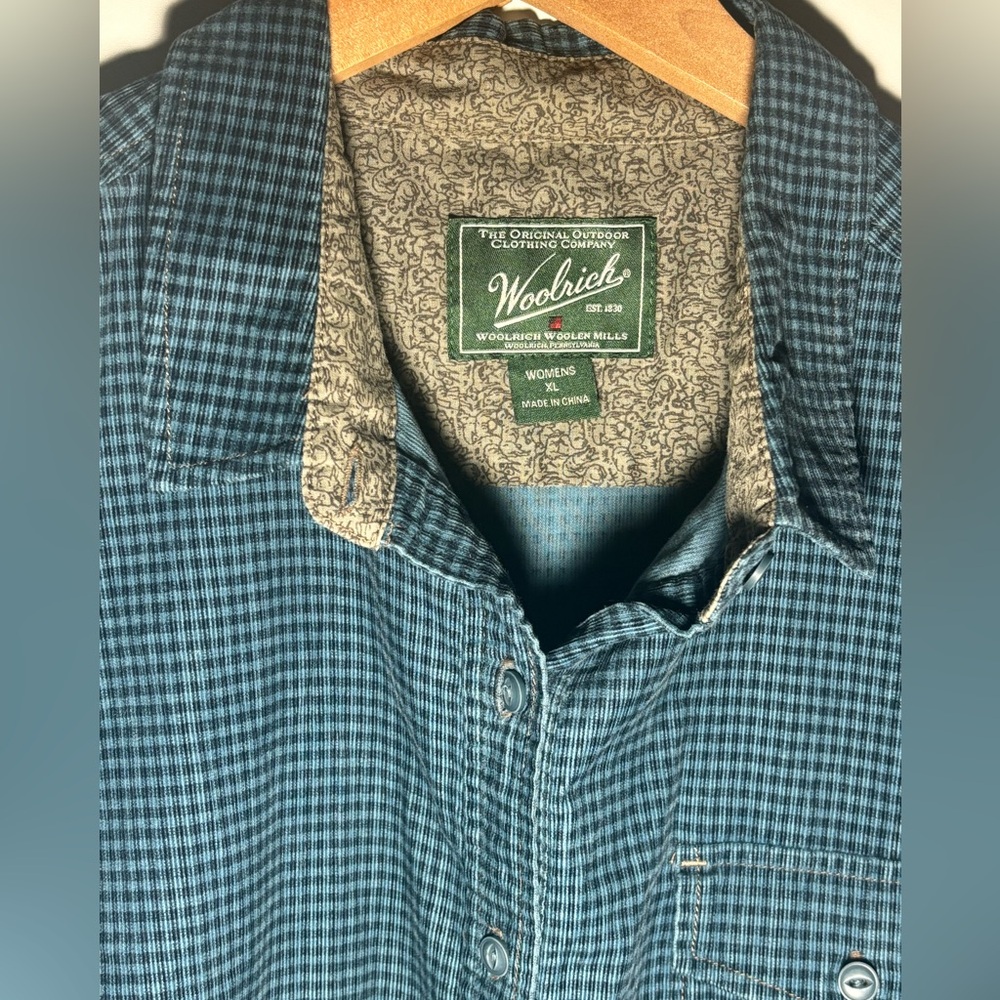 Woolrich Teal Micro-Check Button-Up Shirt #46 - Picture 4 of 4